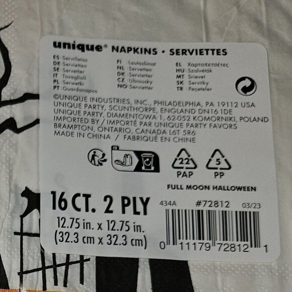 NEW 5 Packages Full Moon Halloween Napkins Lot Graveyard Tree Stars Bats Orange - Picture 6 of 6